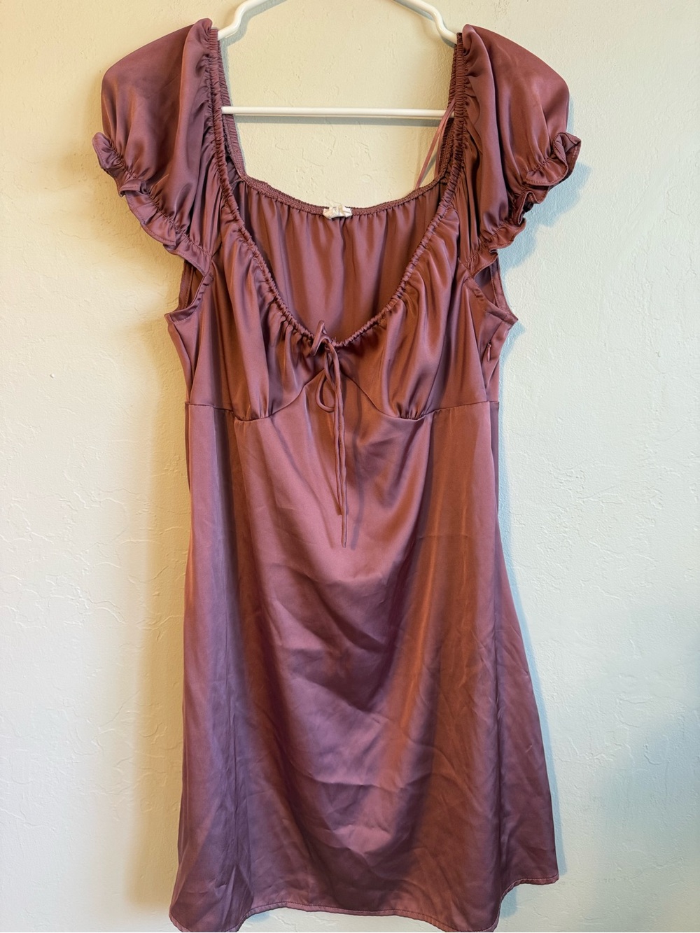 Cotton On Mauve Satin Mini Dress with Puff Sleeves